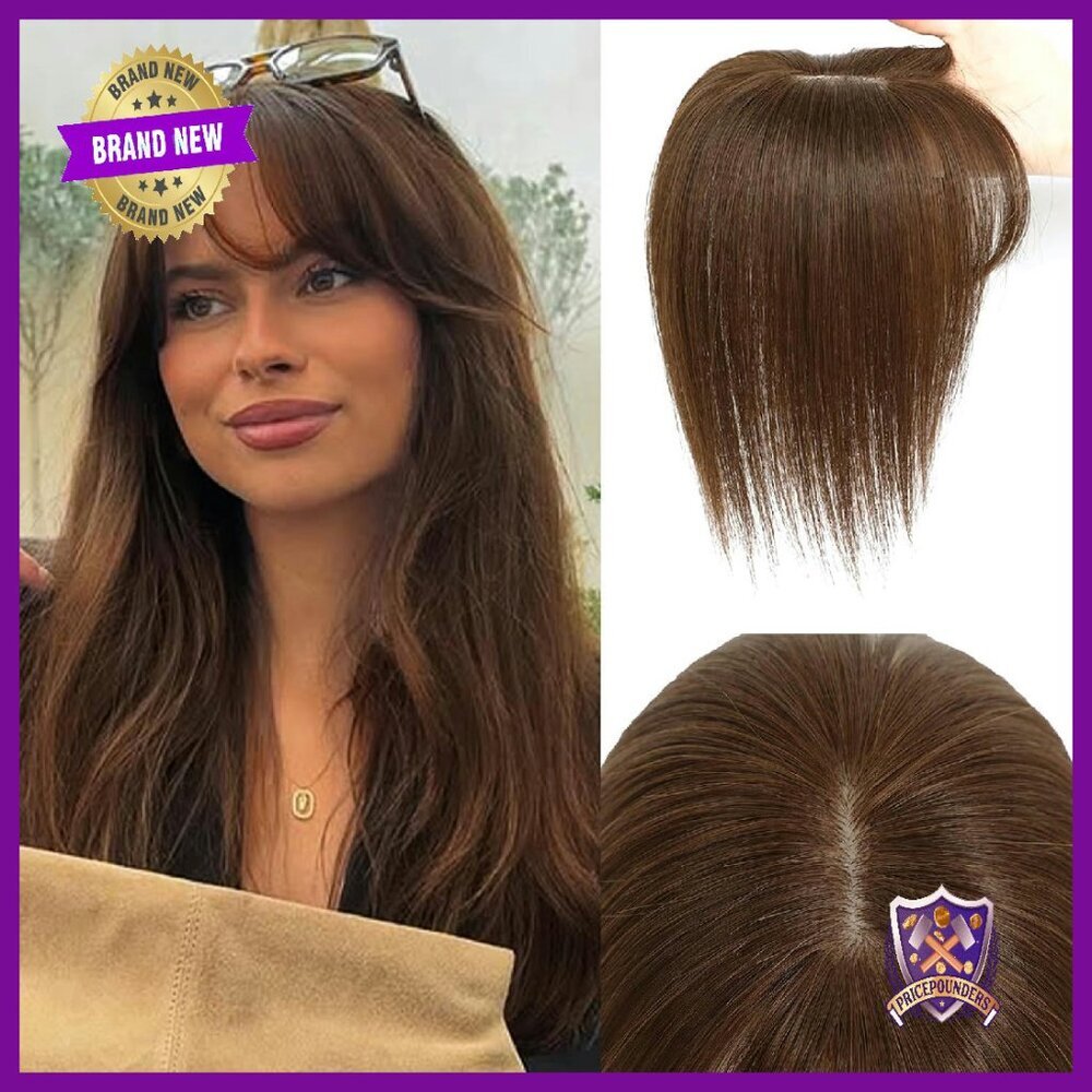 Human Hair Topper with Wispy Bangs for Thinning Hair